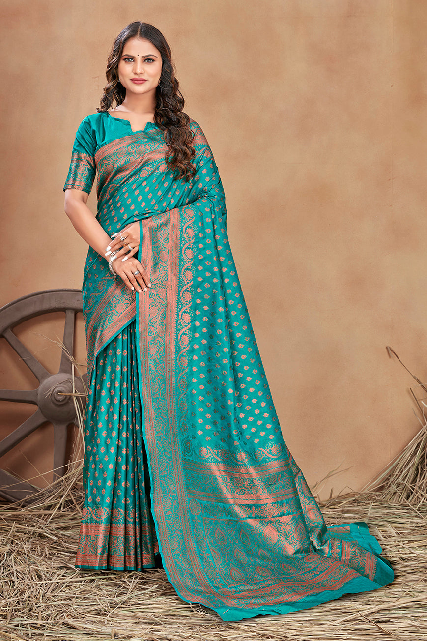 Turquoise Color Banarasi Silk Zari Work Saree