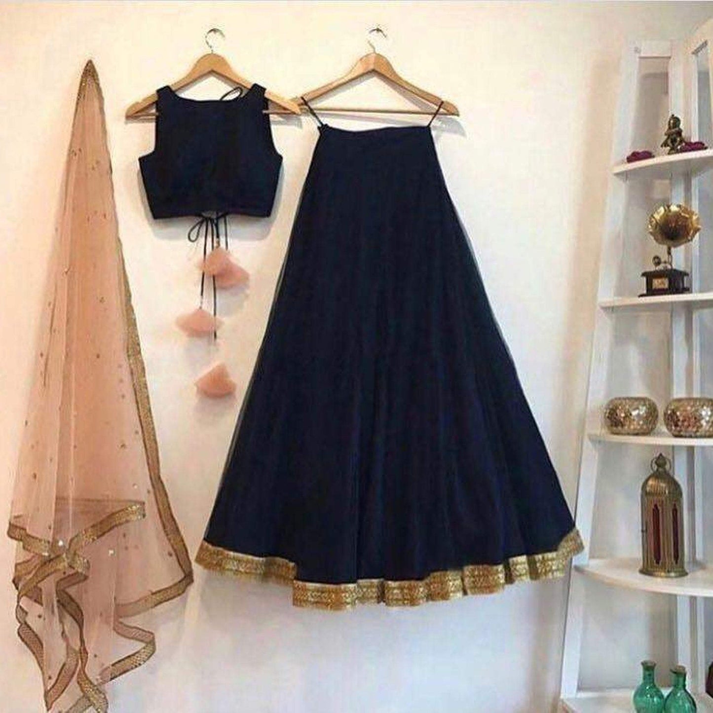 Black Lehenga Choli in Silk with Dupatta for Party