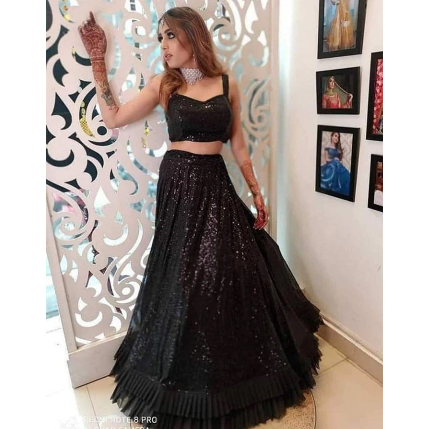 Black Lehenga Choli in Velvet with Sequence Work for Wedding