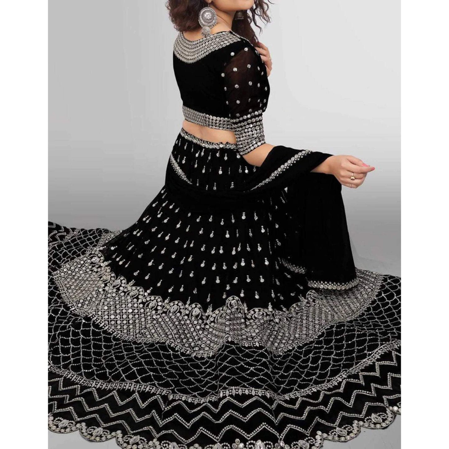 Black Lehenga Choli with Heavy Resham and Sequence Embroidery Work