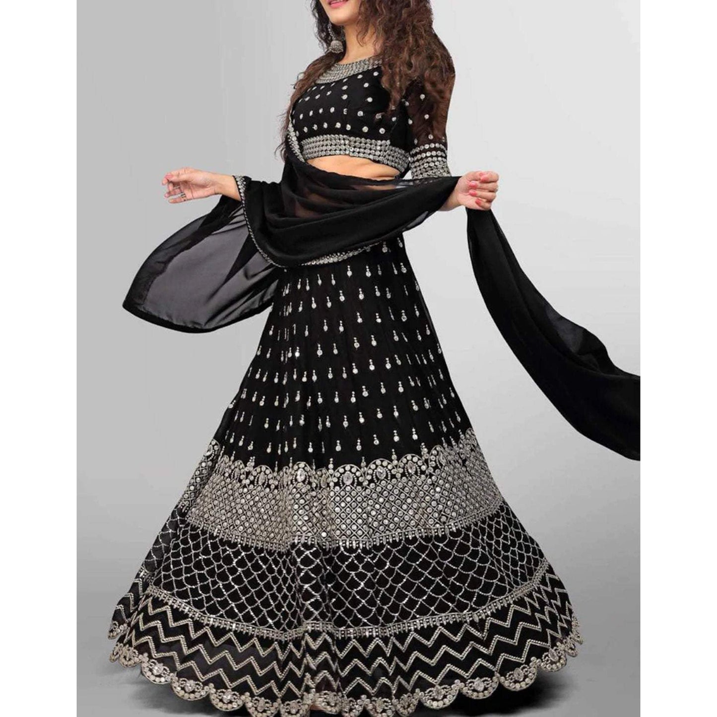 Black Lehenga Choli with Heavy Resham and Sequence Embroidery Work