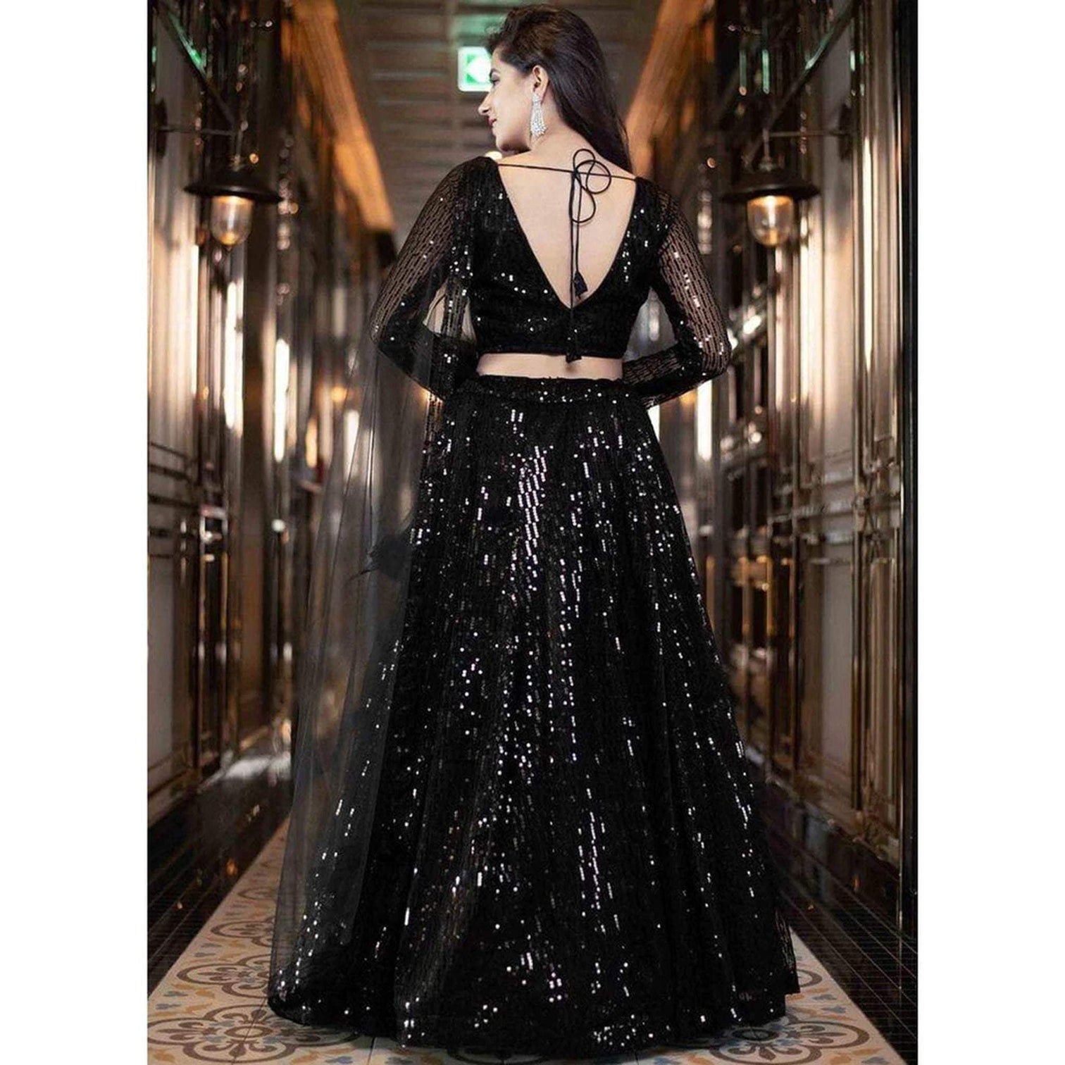 Black Lehenga Choli with Heavy Sequence Embroidery Work and Dupatta