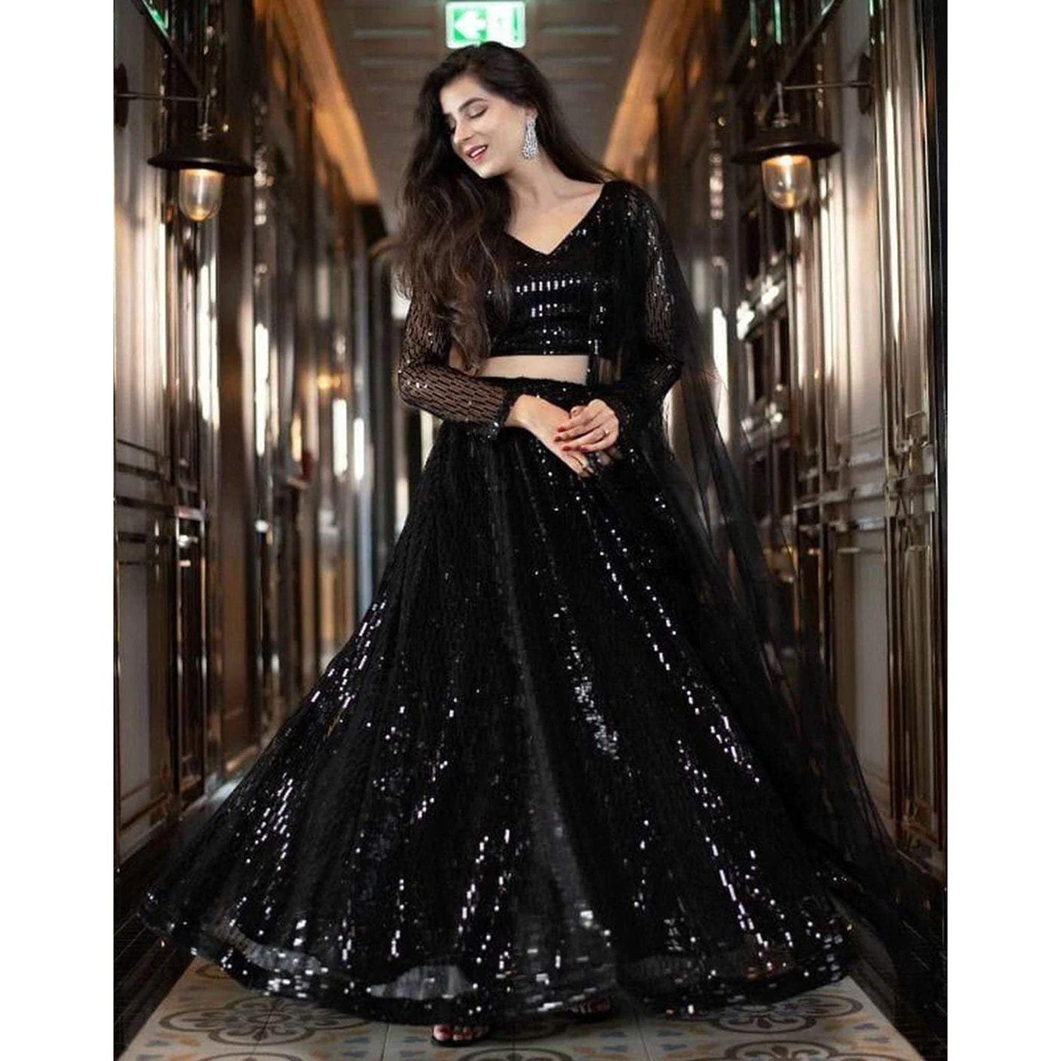 Black Lehenga Choli with Heavy Sequence Embroidery Work and Dupatta