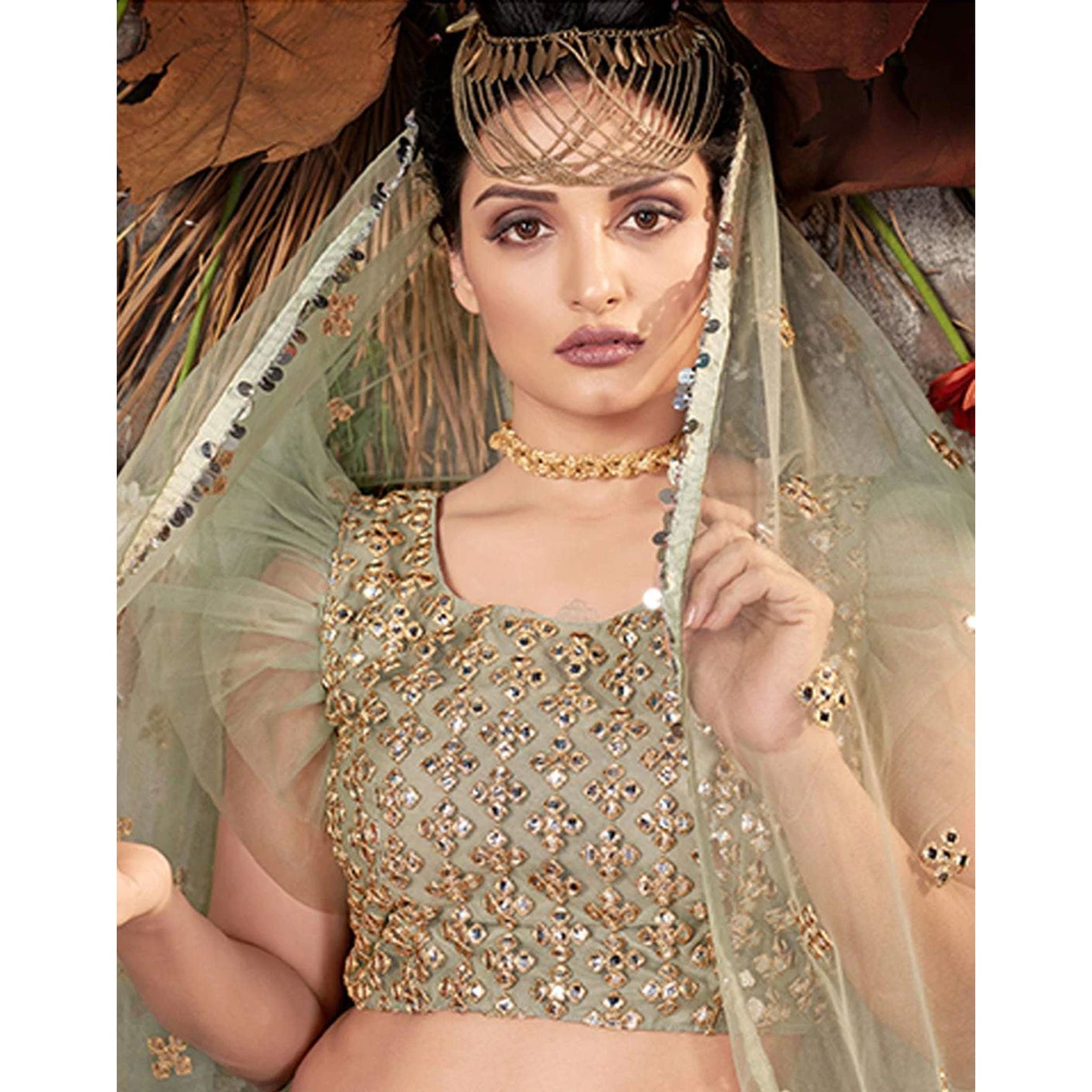 Silver Chalice Gota Embroidery, Foil and Zari Lehenga choli