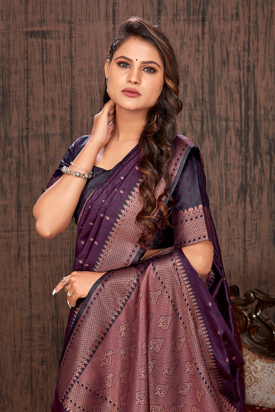 Purple Color Satin Silk Contemporary Saree