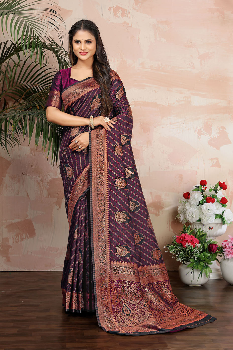 Purple Color Satin Silk Contemporary Saree