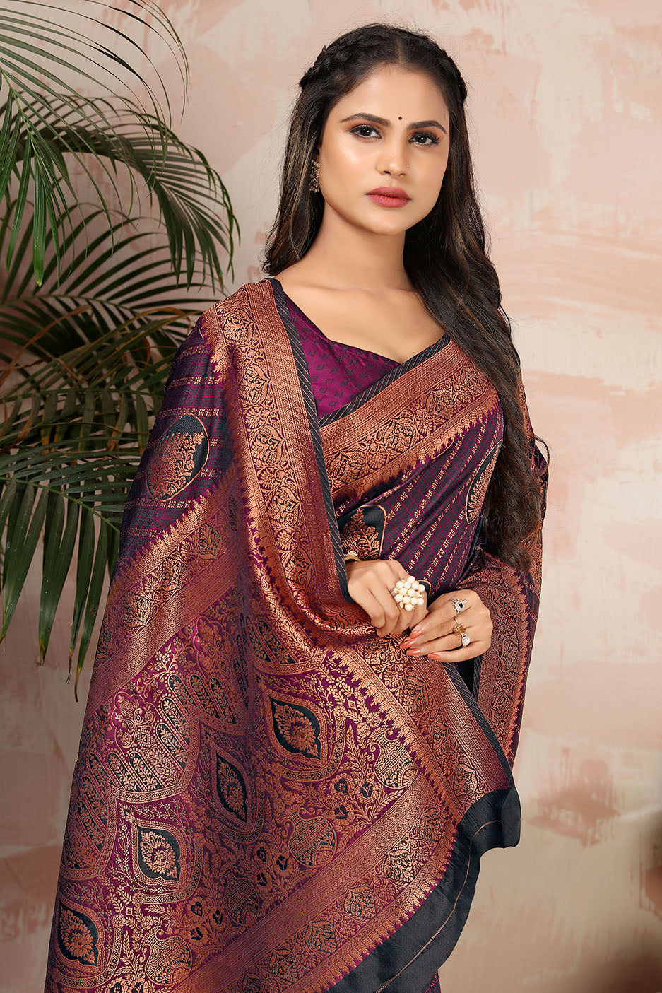 Purple Color Satin Silk Contemporary Saree