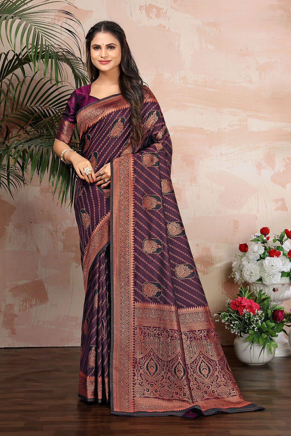 Purple Color Satin Silk Contemporary Saree