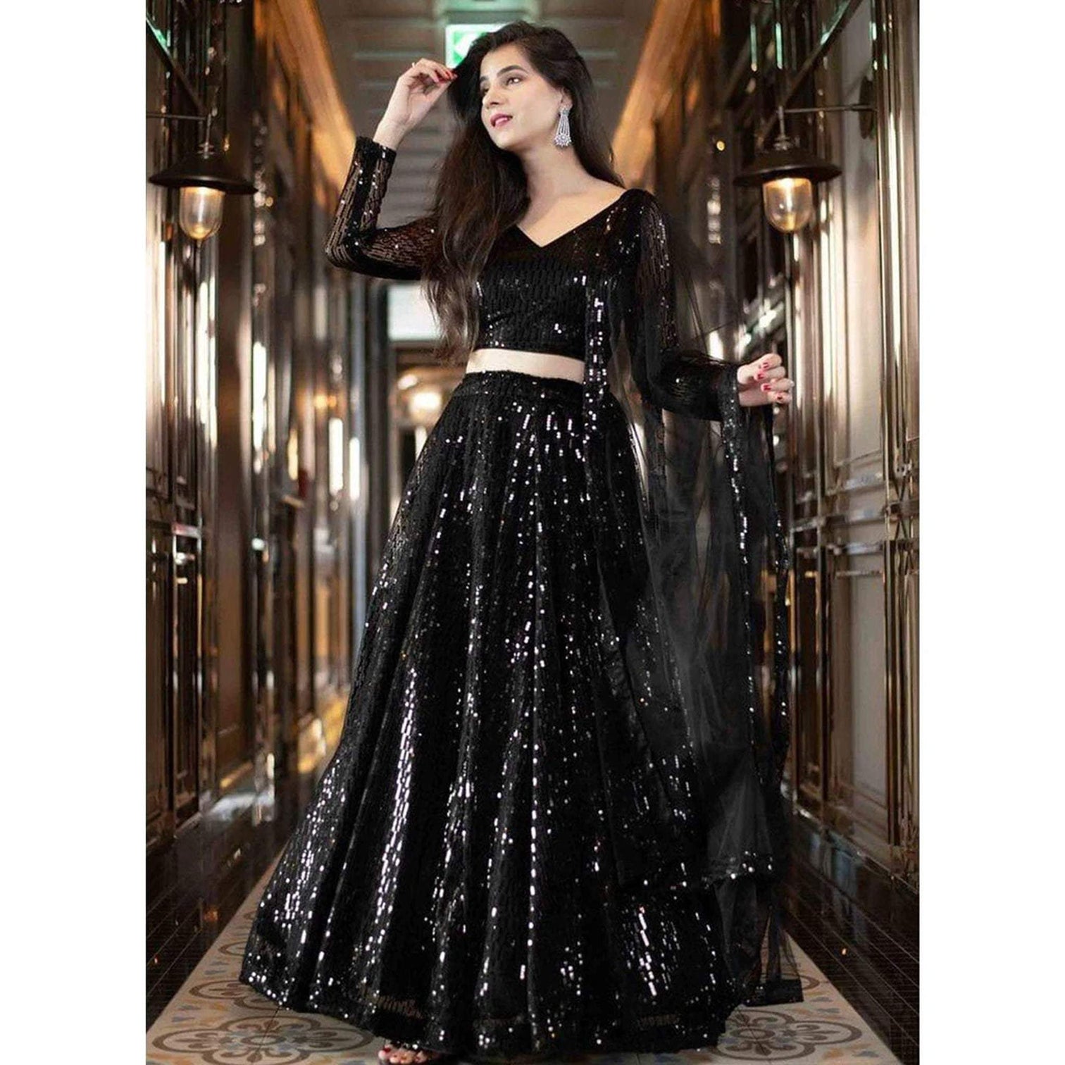 Black Lehenga Choli with Heavy Sequence Embroidery Work and Dupatta