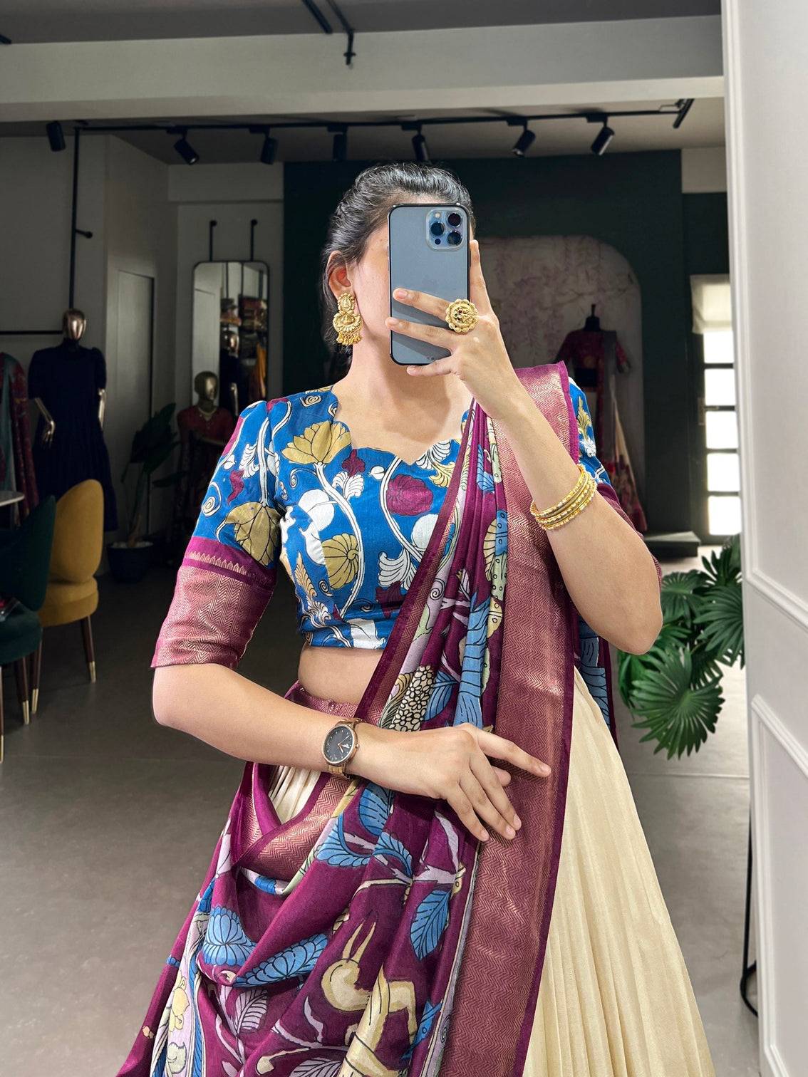 Royal ivory maroon tussar silk kalamkari lehenga a heritage affair