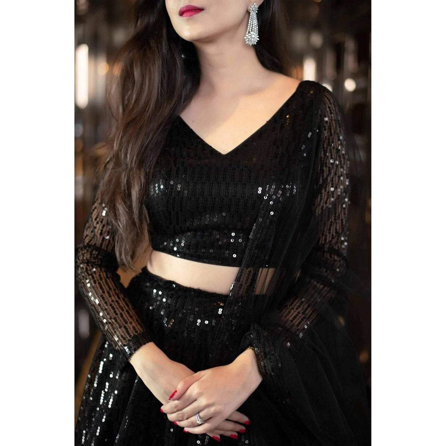 Black Lehenga Choli with Heavy Sequence Embroidery Work and Dupatta