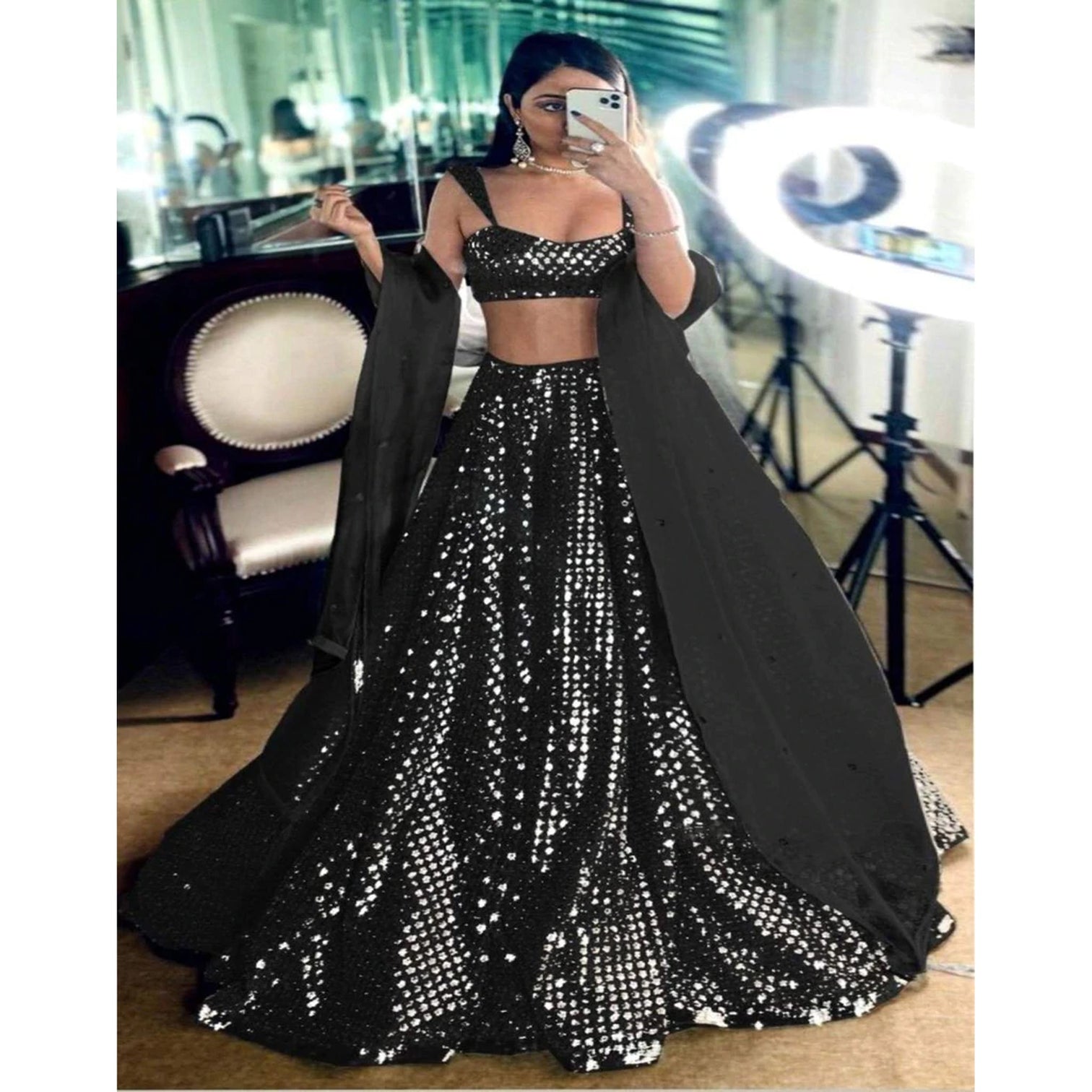 Black Lehenga Choli with Heavy Sequence Work for Wedding