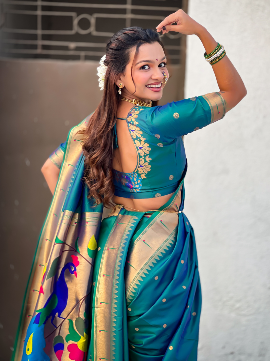 Parrot Green Wedding Special Nauvari Paithani Soft Silk Saree with Zari Woven Polka Motifs and Peacock Pallu