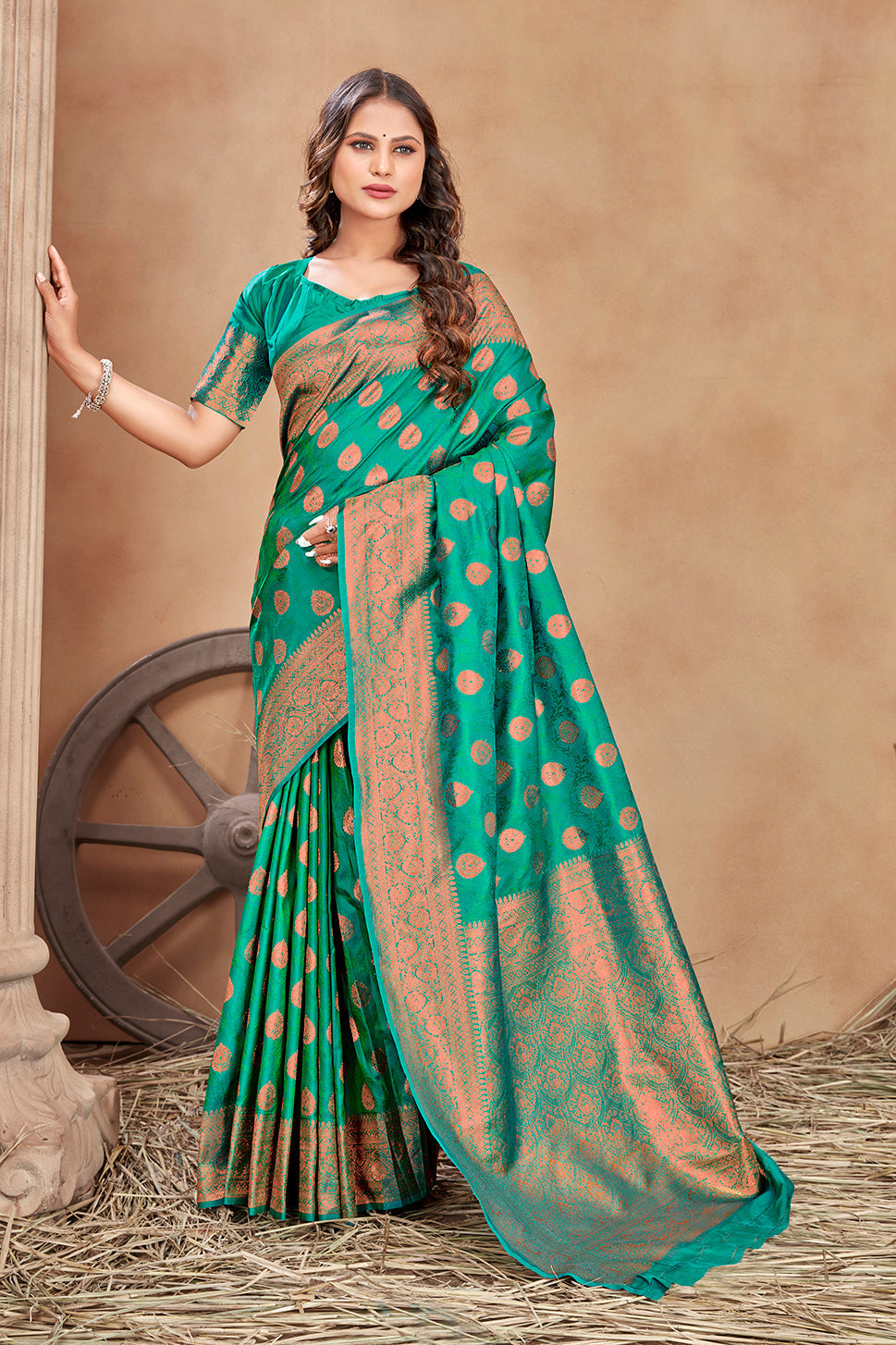 Sea green color woven zari work banarasi saree
