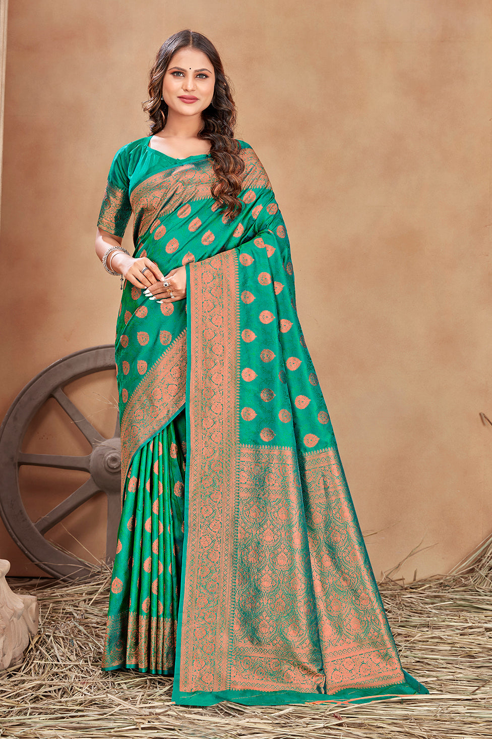 Sea green color woven zari work banarasi saree