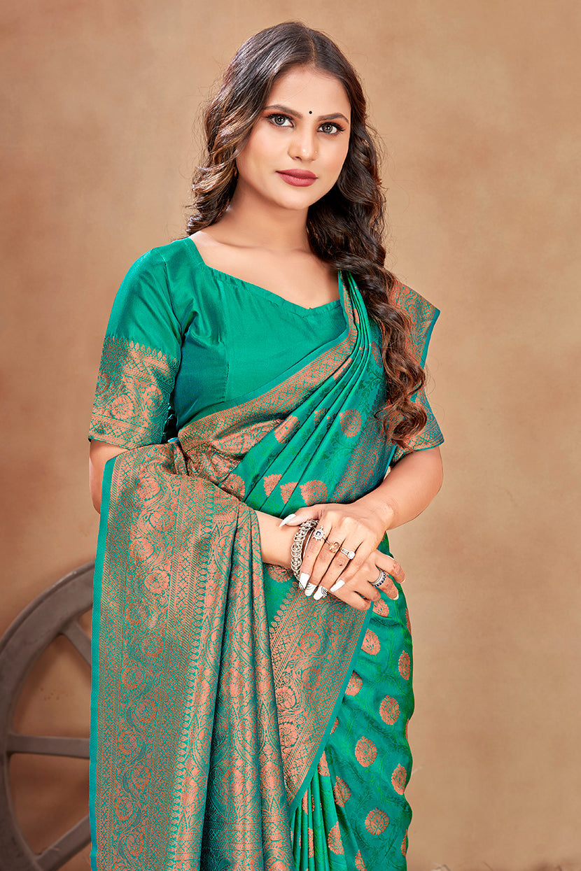 Sea green color woven zari work banarasi saree