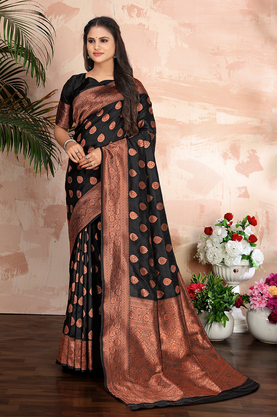 Black color woven zari work banarasi saree