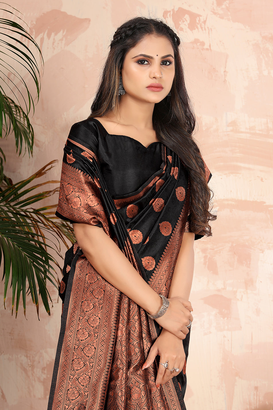 Black color woven zari work banarasi saree