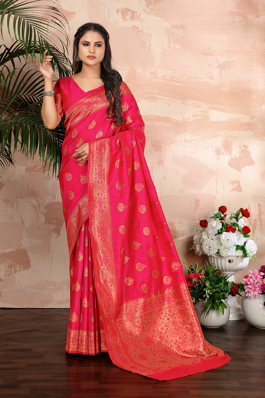 Rani Pink color woven zari work banarasi saree