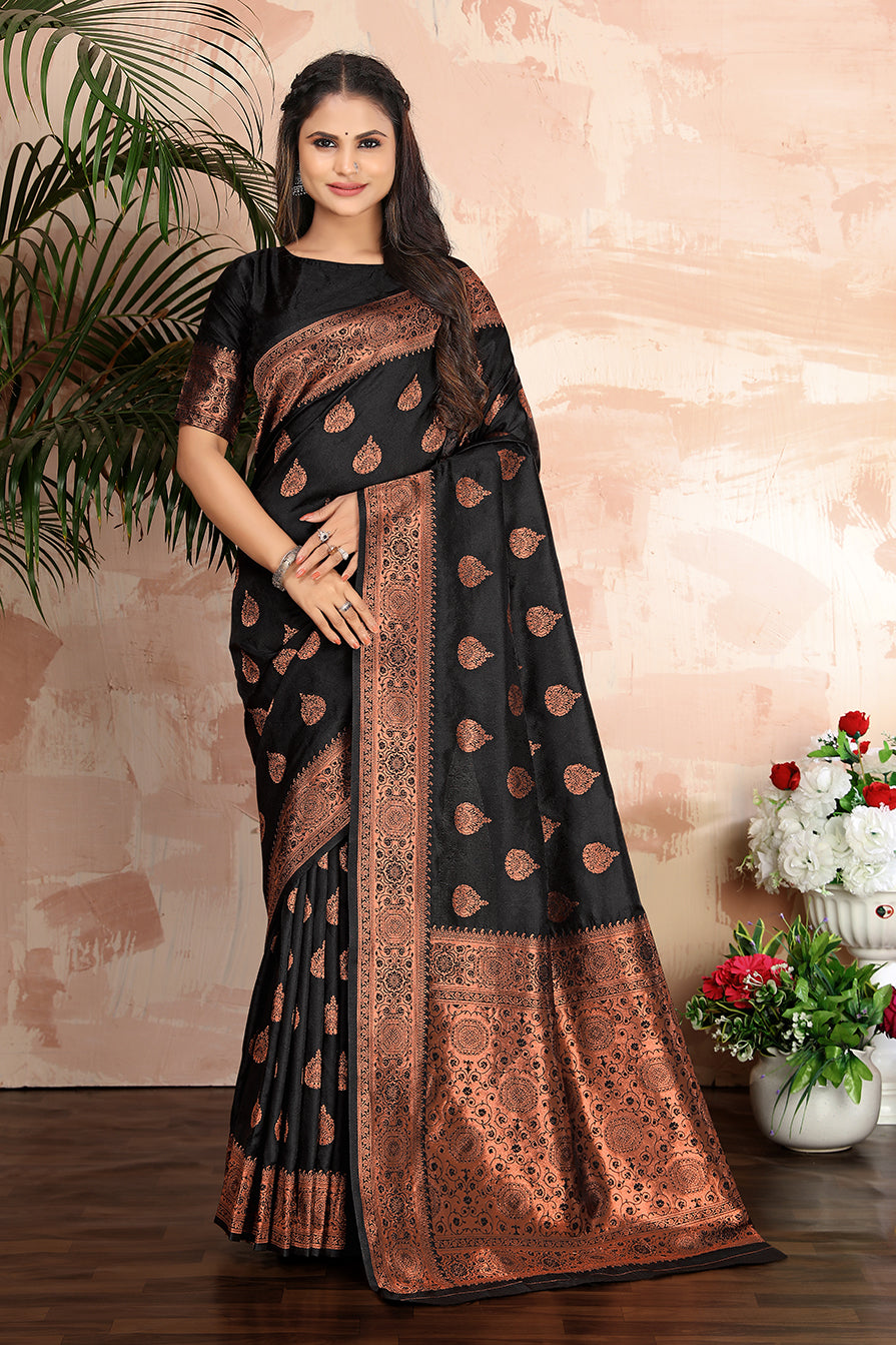 Black color woven zari work banarasi saree