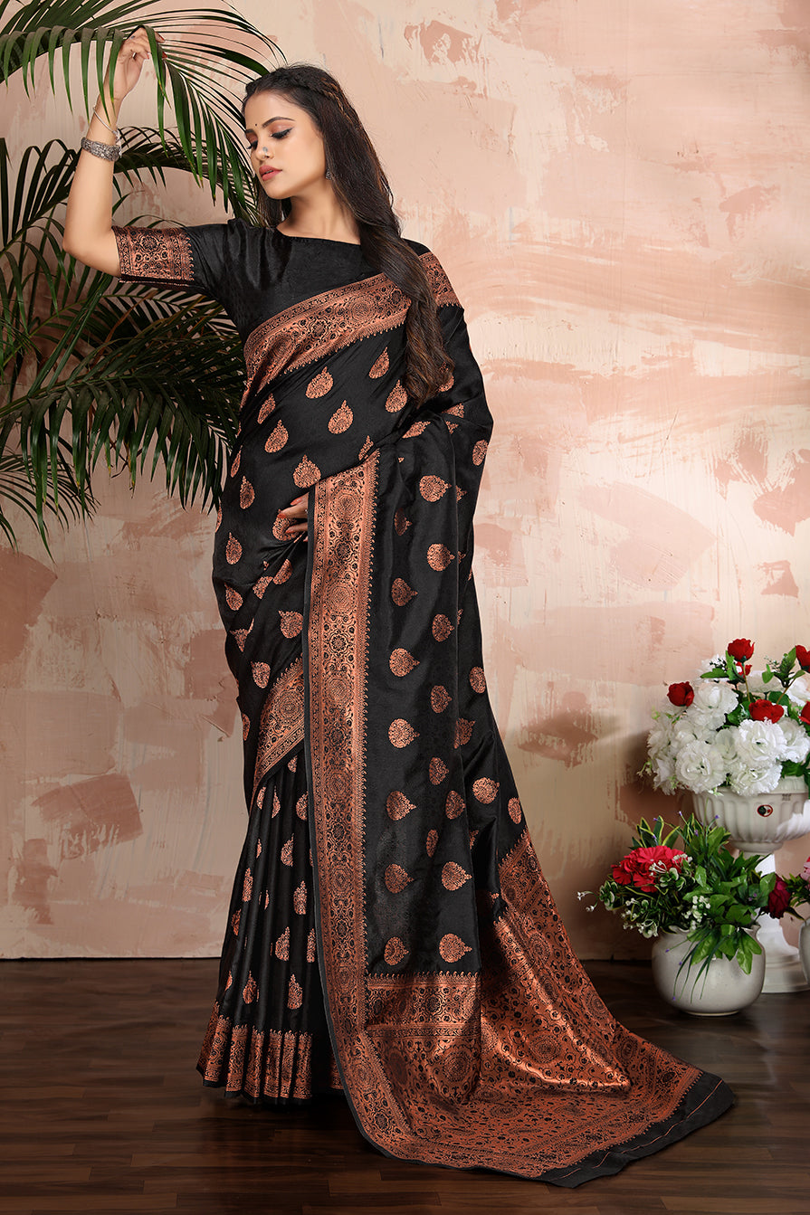 Black color woven zari work banarasi saree