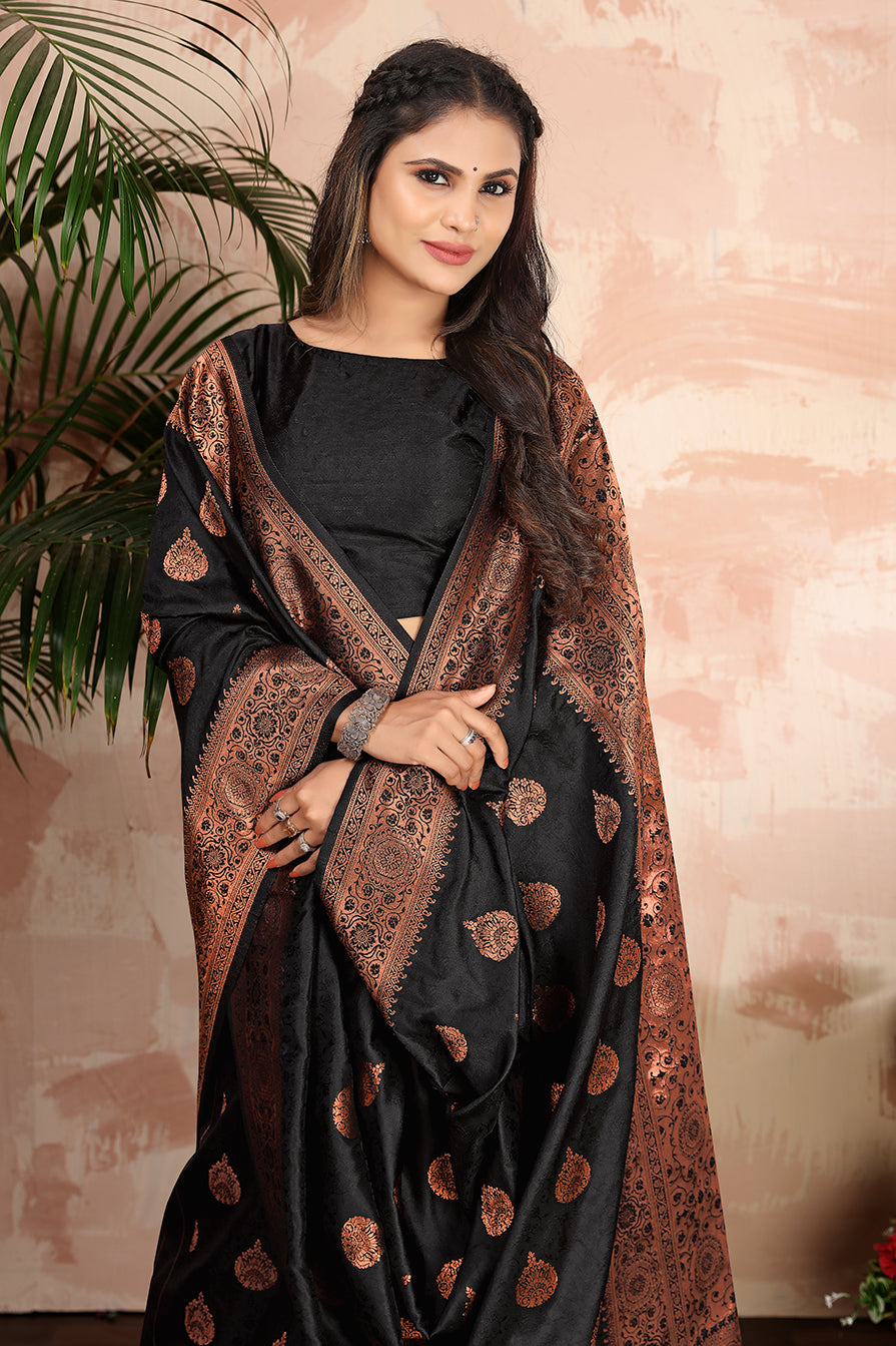Black color woven zari work banarasi saree