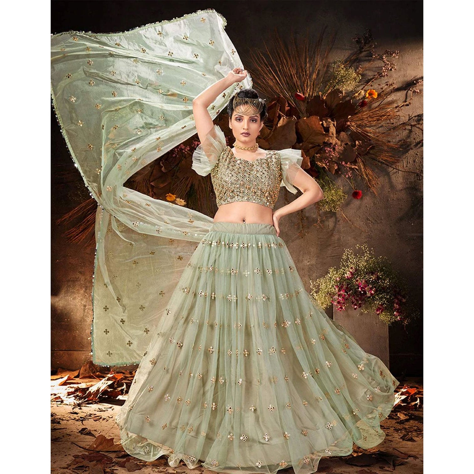 Silver Chalice Gota Embroidery, Foil and Zari Lehenga choli