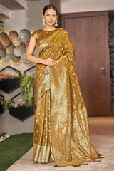 Mustard Color Weaving Zari Work Classic Saree For Festival