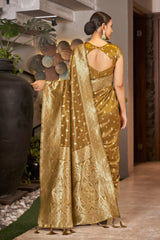 Mustard Color Weaving Zari Work Classic Saree For Festival