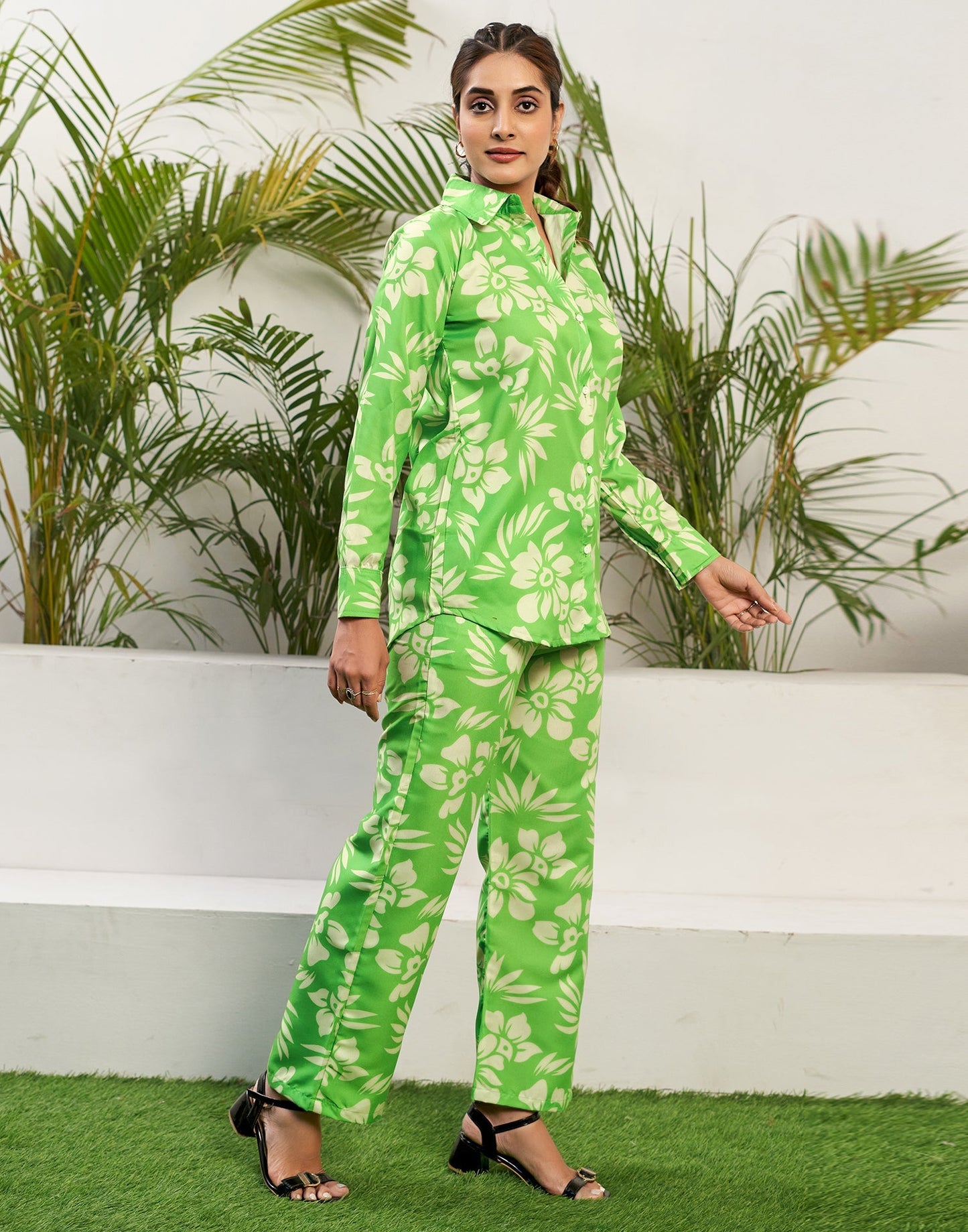 Lime Green Cotton Printed Co-ord Set