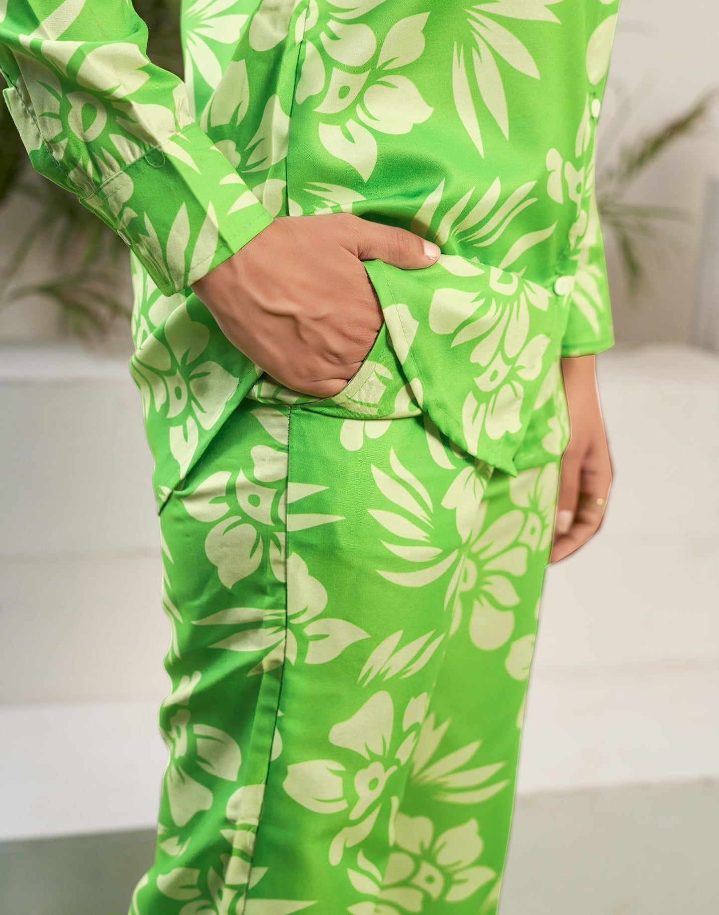 Lime Green Cotton Printed Co-ord Set