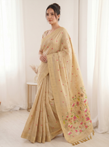 Chickoo Premium Soft Muga Cotton Saree with Paithani Swan Meenakari Pallu