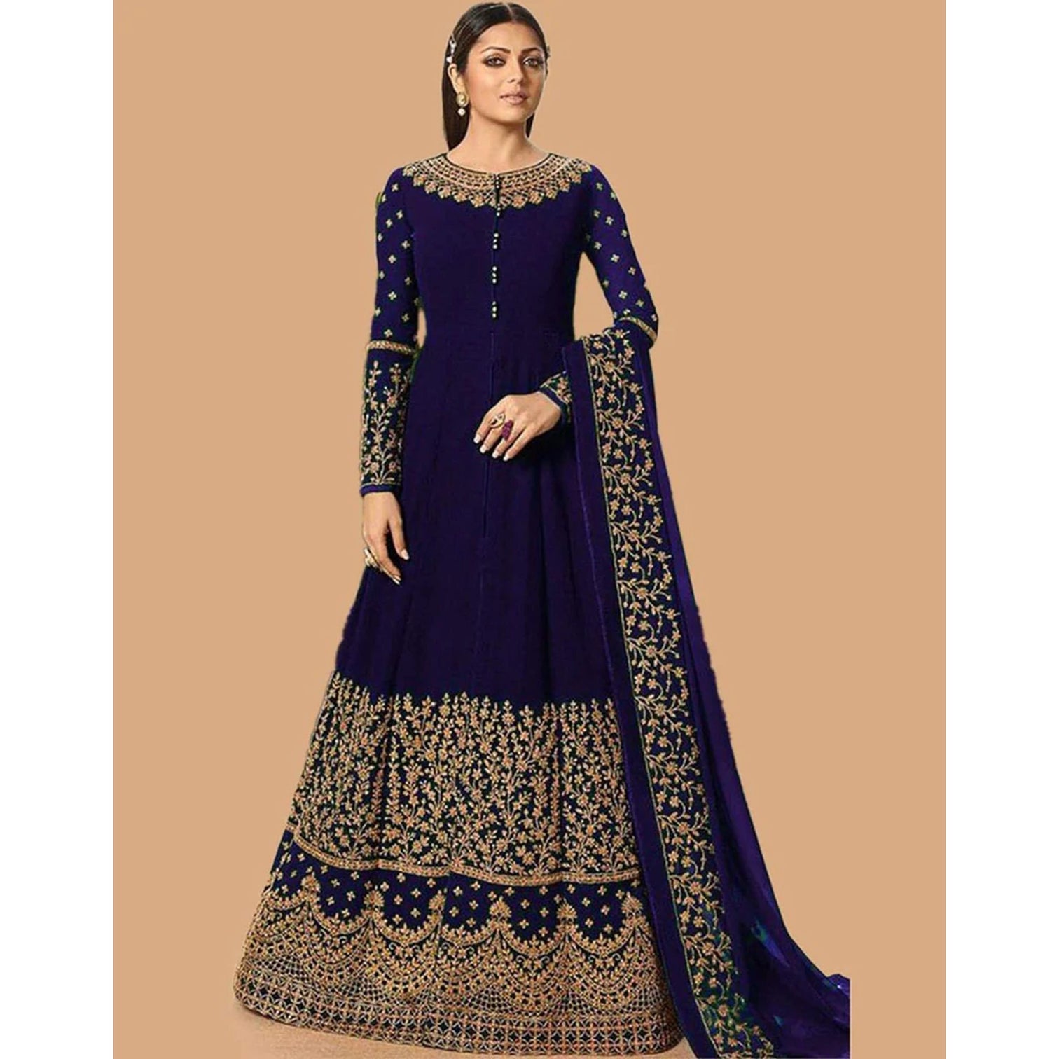 Blue Designer Georgette Gown with Heavy Embroidery Work