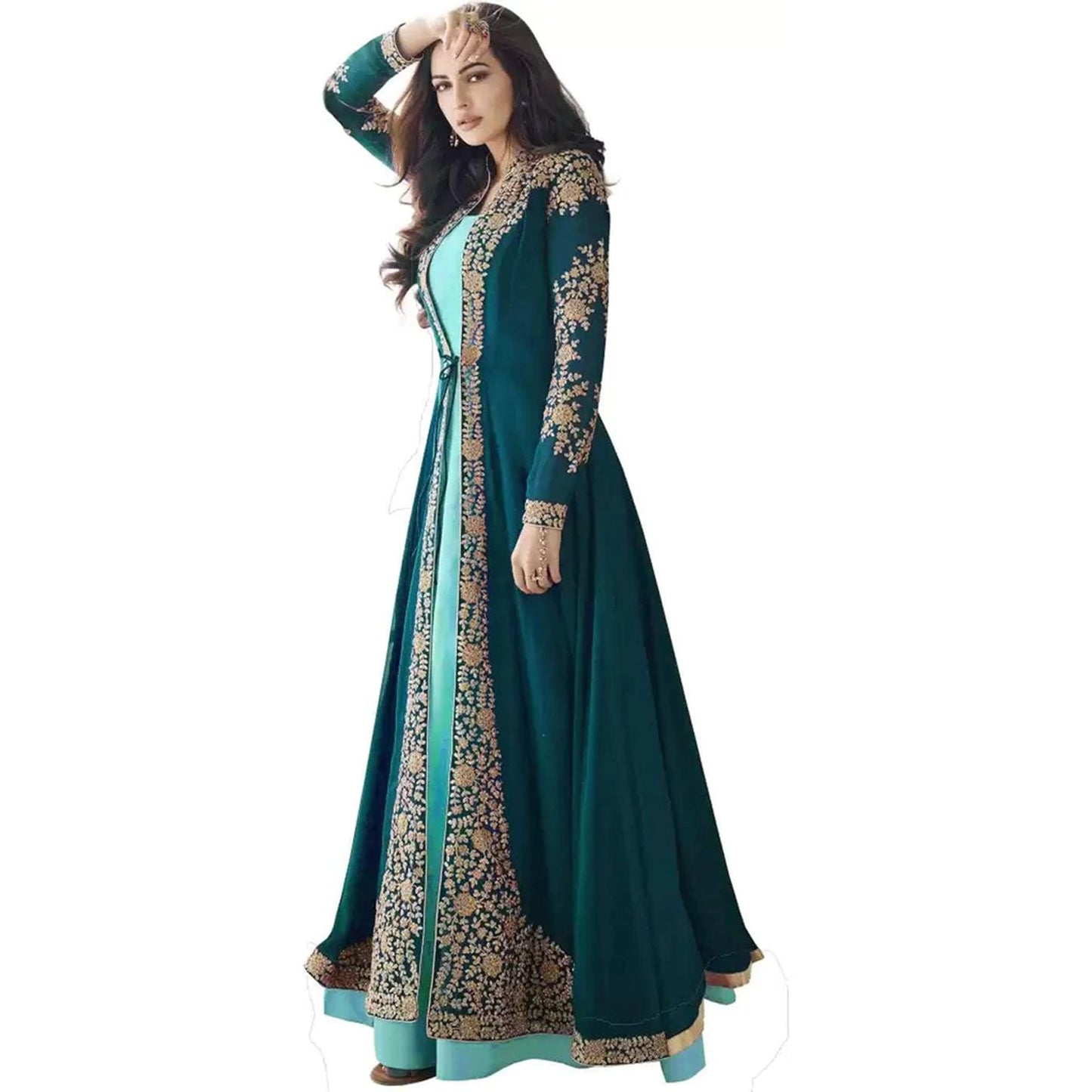 Blue Georgette Designer Gown with Heavy Embroidery Work