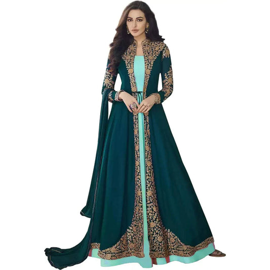 Blue Georgette Designer Gown with Heavy Embroidery Work