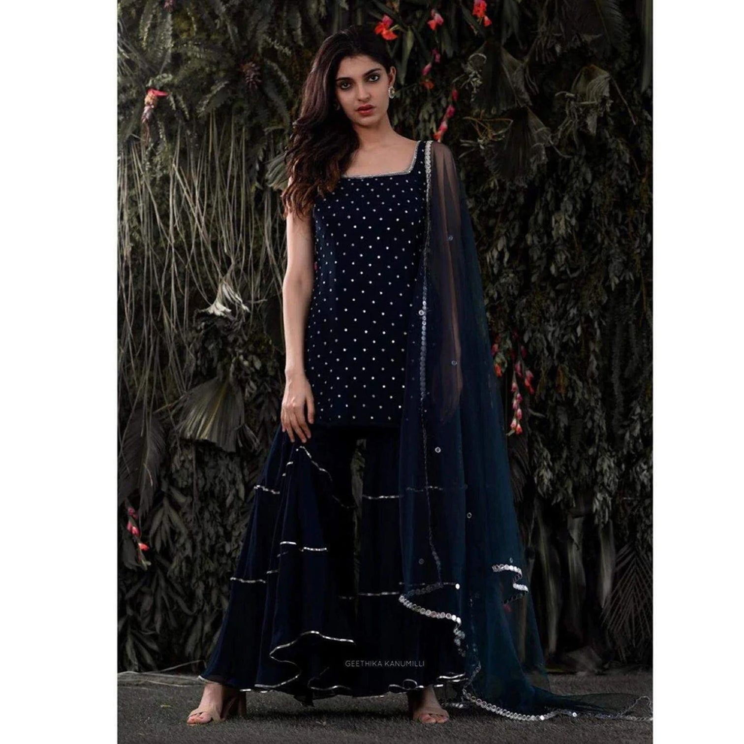 Blue Sharara set In Georgette with Mukesh Work Dupatta