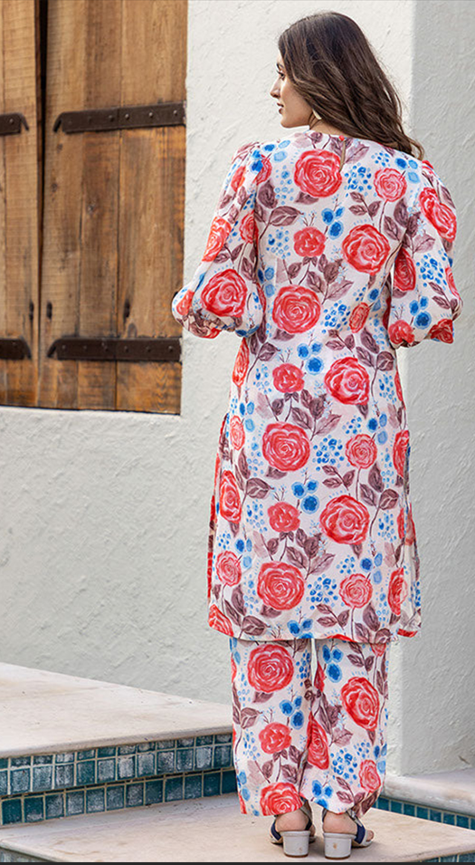 Multicolor Printed Muslin Kurti Set - Designer Readymade