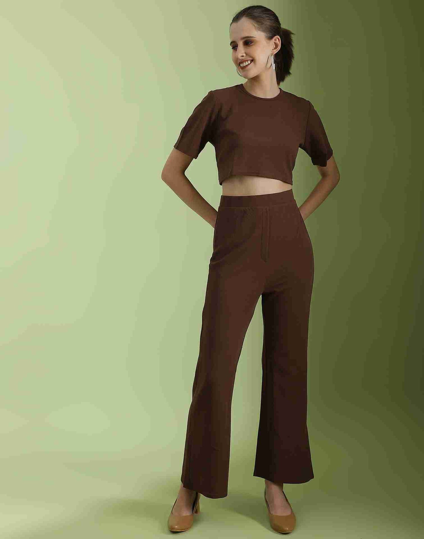 Brown Lycra Plain Co-ord Set