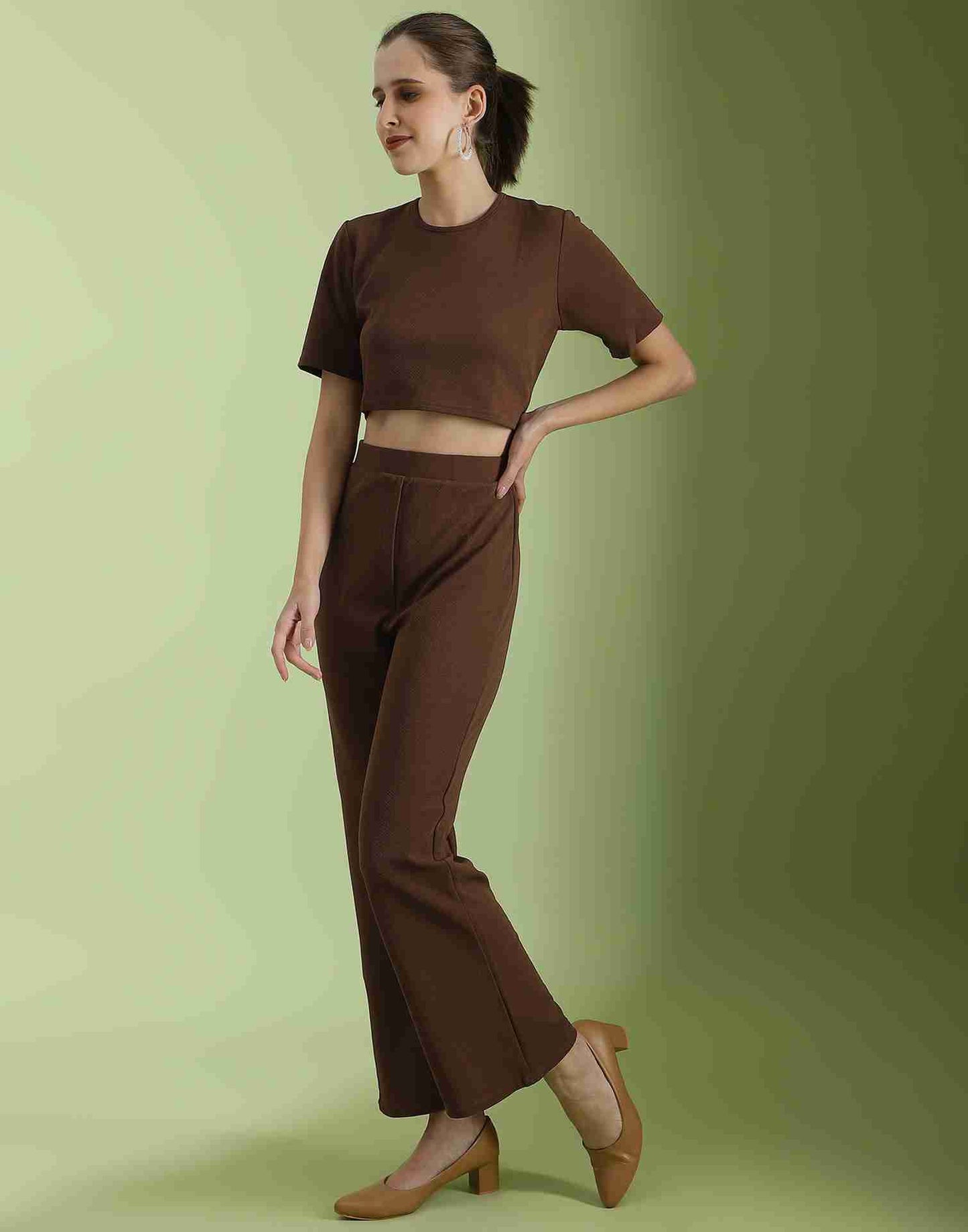 Brown Lycra Plain Co-ord Set