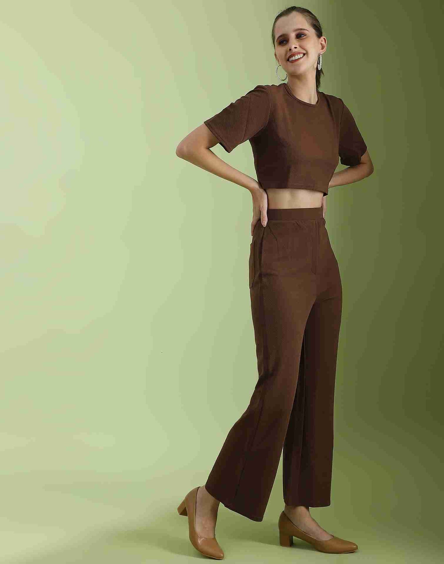 Brown Lycra Plain Co-ord Set