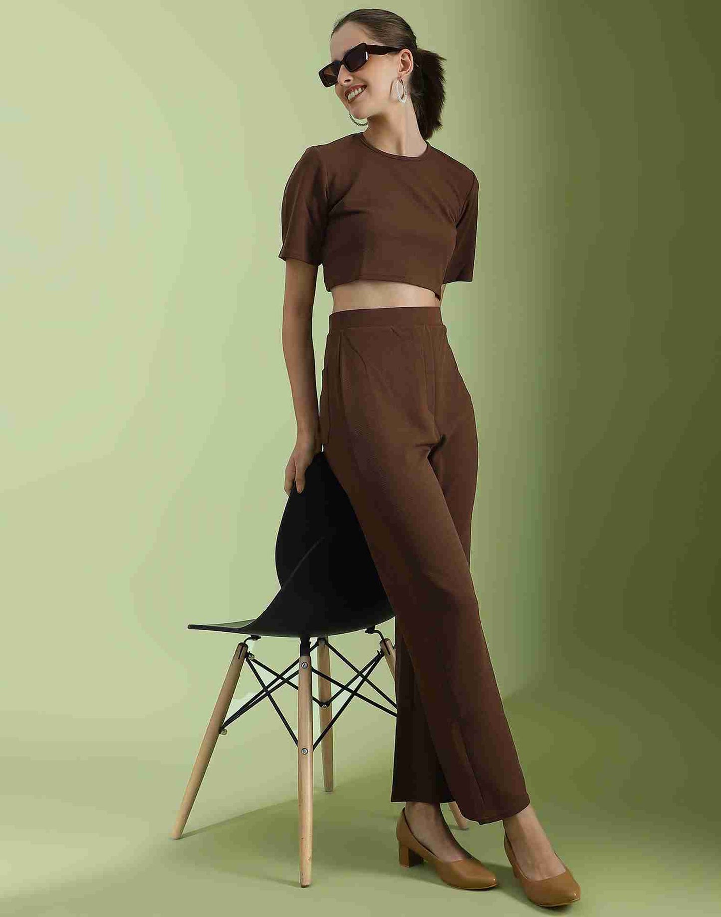 Brown Lycra Plain Co-ord Set