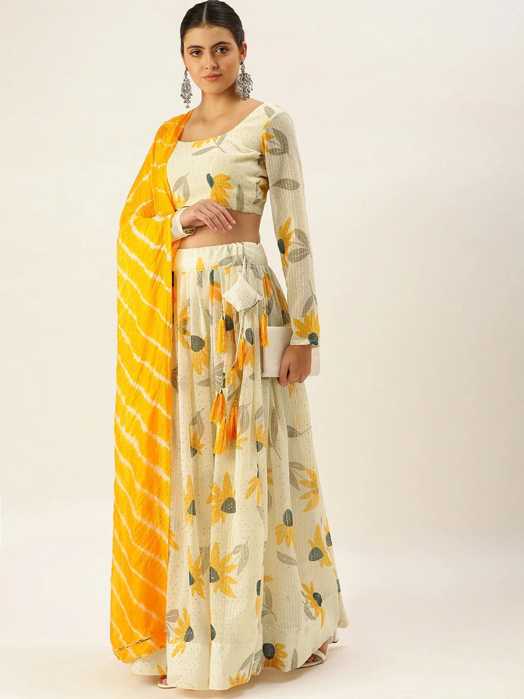 Peach Lehenga Choli with Yellow Dupatta