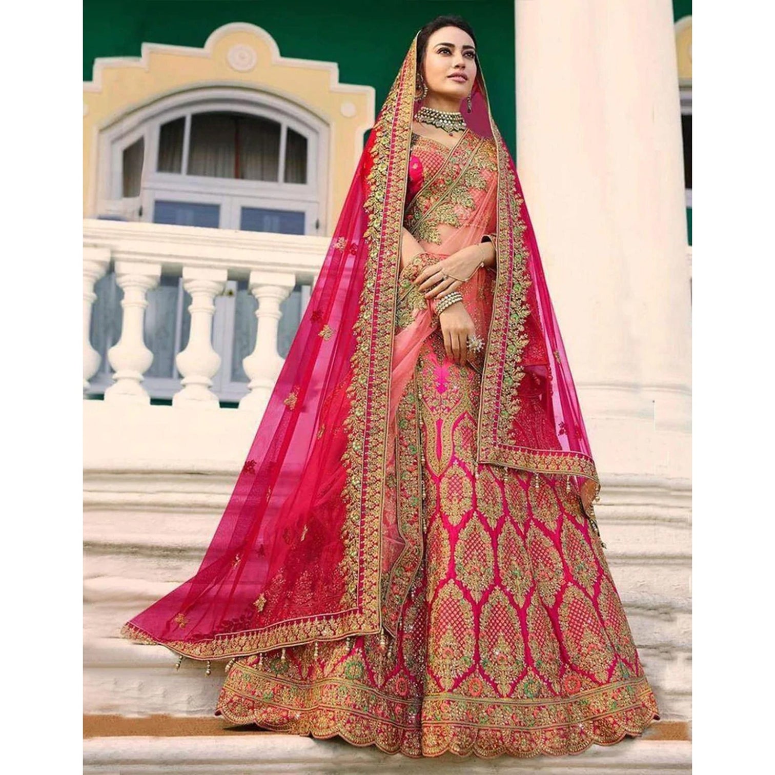 Bridal Lehenga Choli in Pink Color with Heavy Embroidery Pearl Work