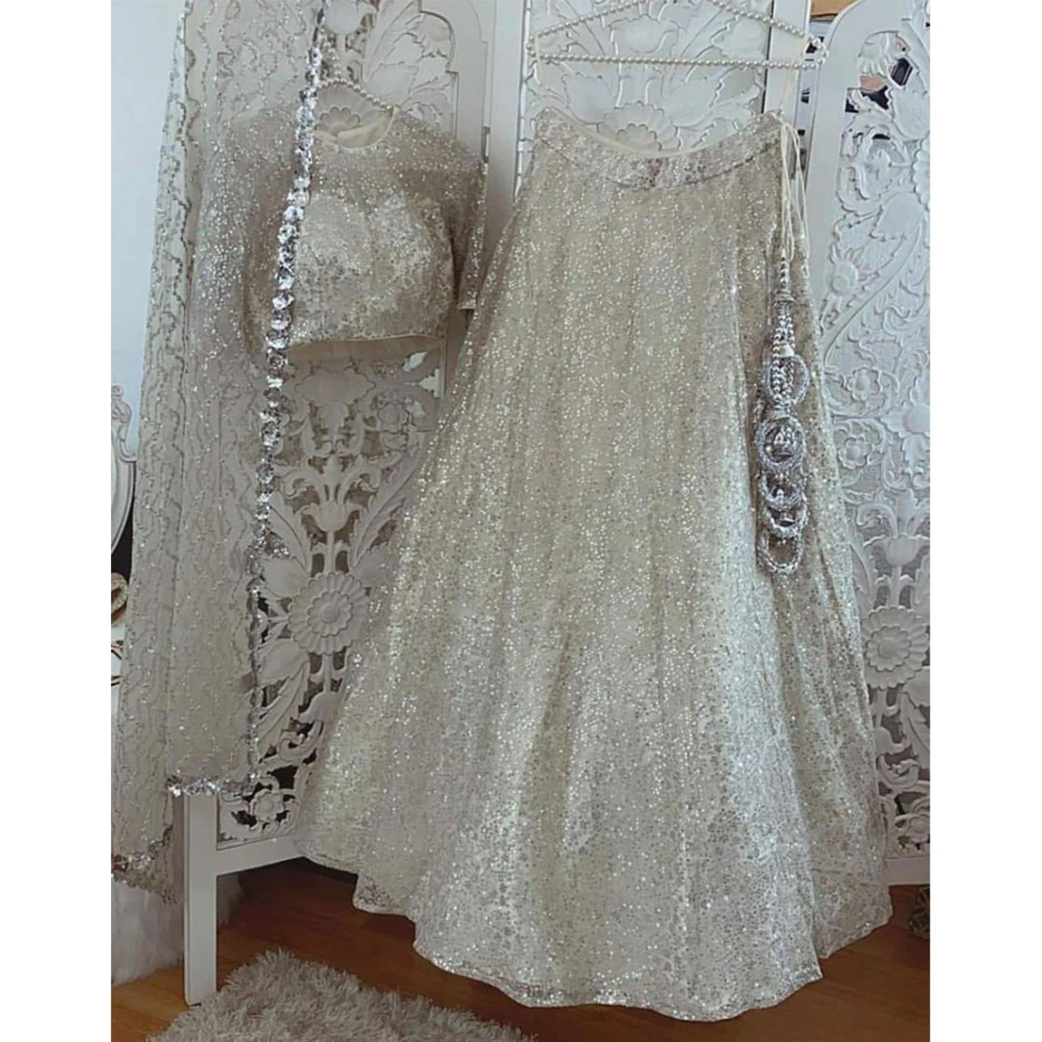 Bridal Lehenga Choli in White Color and Heavy Sequence Work