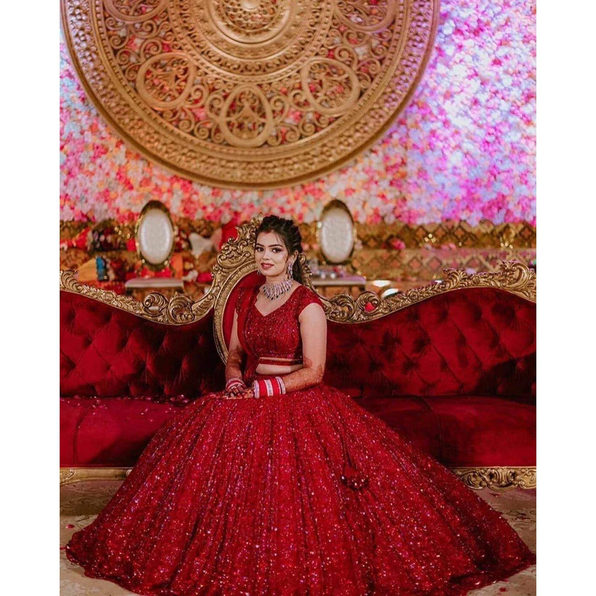 Bridal Red Lehenga Choli in Silk and Embroidery Sequence Work