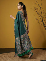 Soft Silk Printed Floral Saree with Rainbow Zari Woven Pallu and Contrast Blouse Festive Party Wear Saree