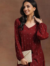 Libas Maroon Woven Design Viscose Rayon A-line Kurti
