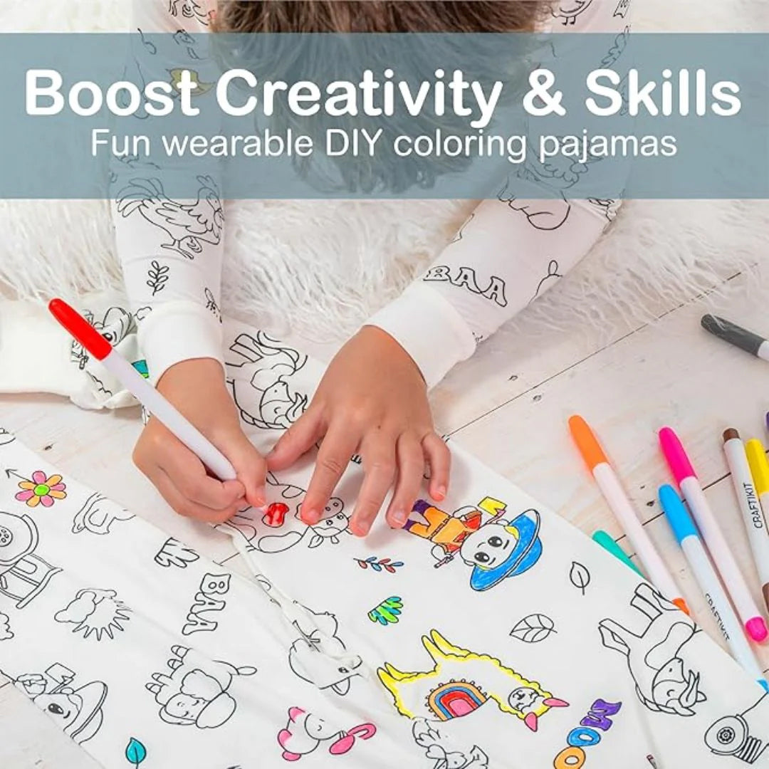 Magic coloring pajama set top bottom 12 washable markers for kids
