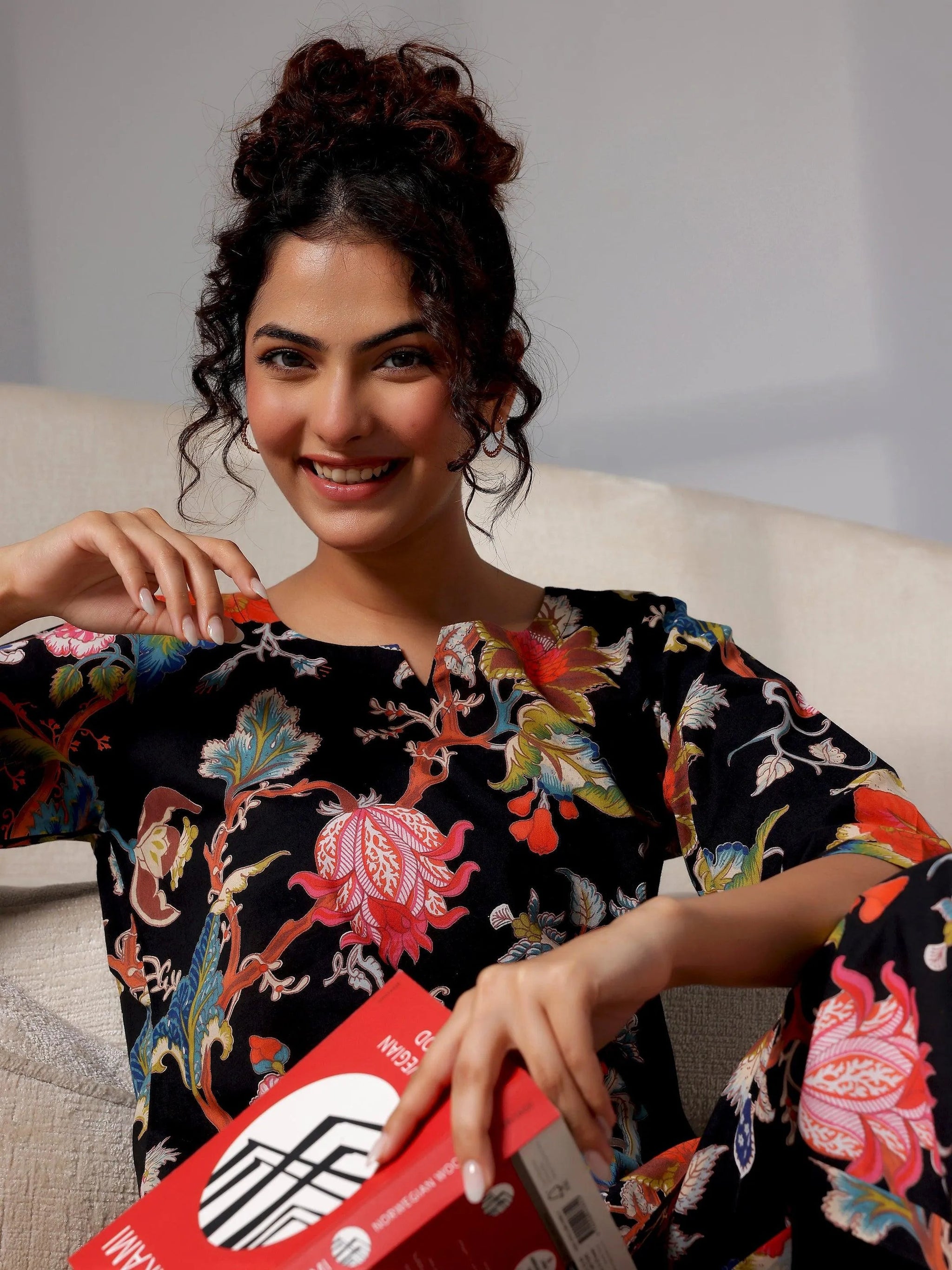 Libas Black Printed Cotton Night Suits