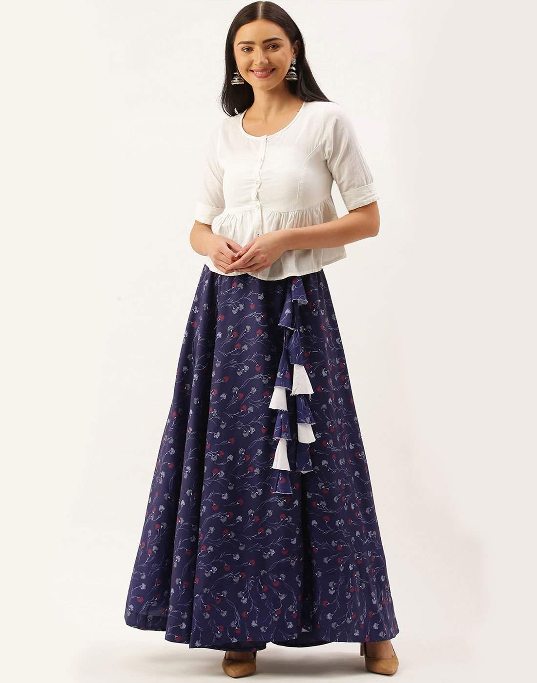 Heavy Cotton Blue Skirt with Digital Print